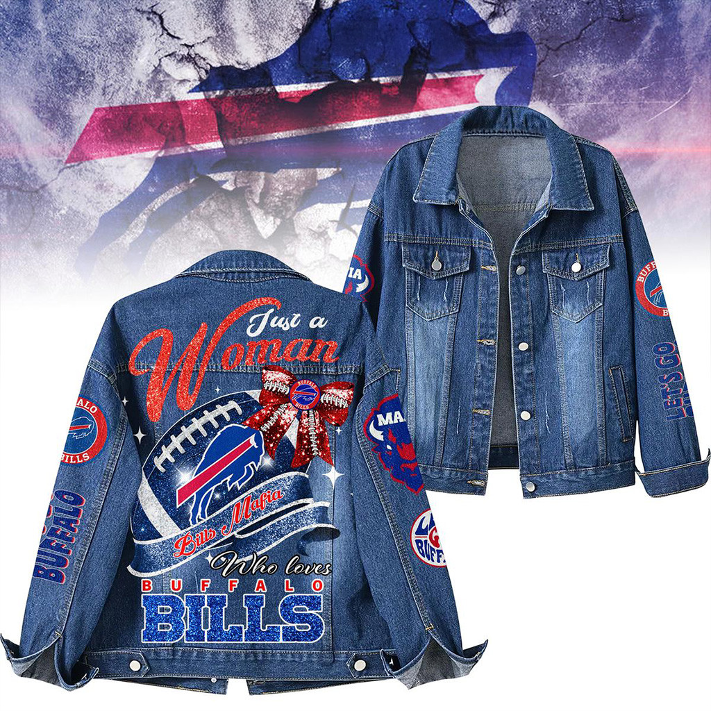 Bills Mafia Just A Woman Who Loves Buffalo Bills Denim Jacket Bills Mafia Merch Fans Gifts