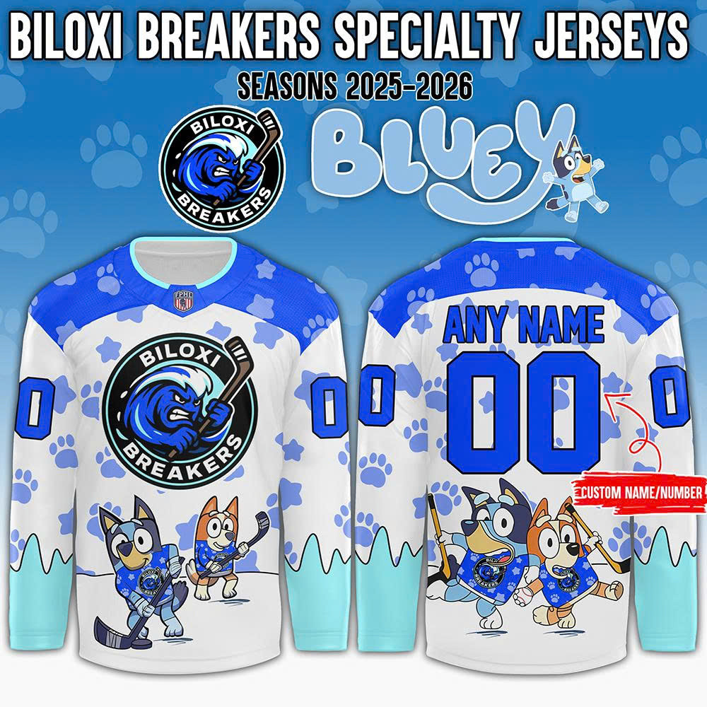 Biloxi Breakers X Bluey Day Custom Hockey Jersey 2025 Fan Merch