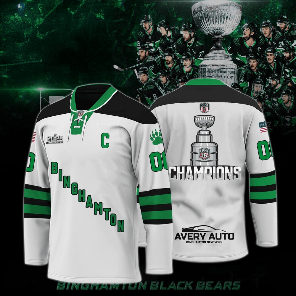 Binghamton Black Bears Champions Commissioners Cup 2025 Hockey Jersey Top Father's Day Gifts