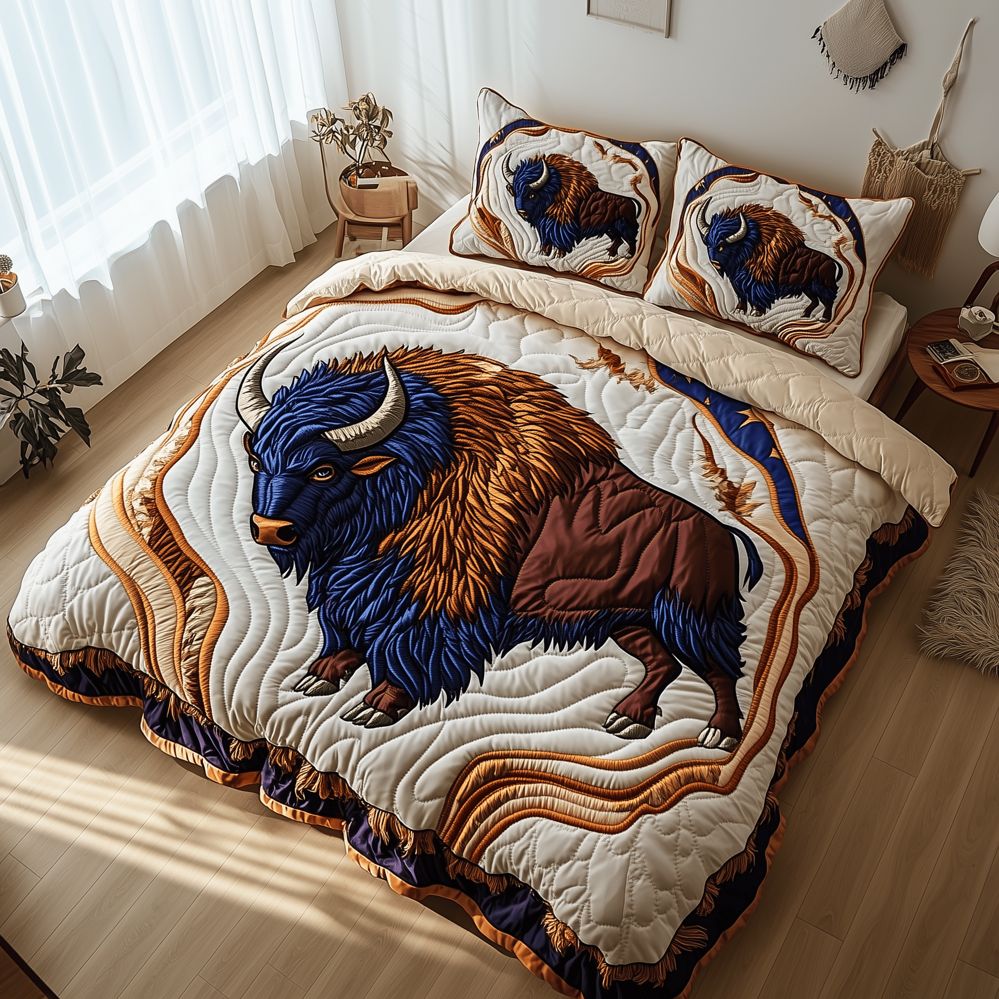 Bison Quilted Bedding Set Great Duvet Cover Bedspread Set Great Father's Day Gifts