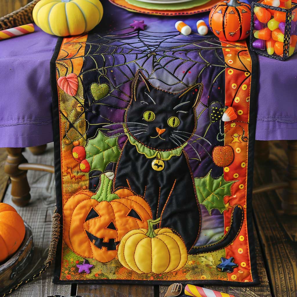 Black Cat In Halloween Quilted Table Runner Items Great Christmas Gift Ideas For Cat Lovers Owners