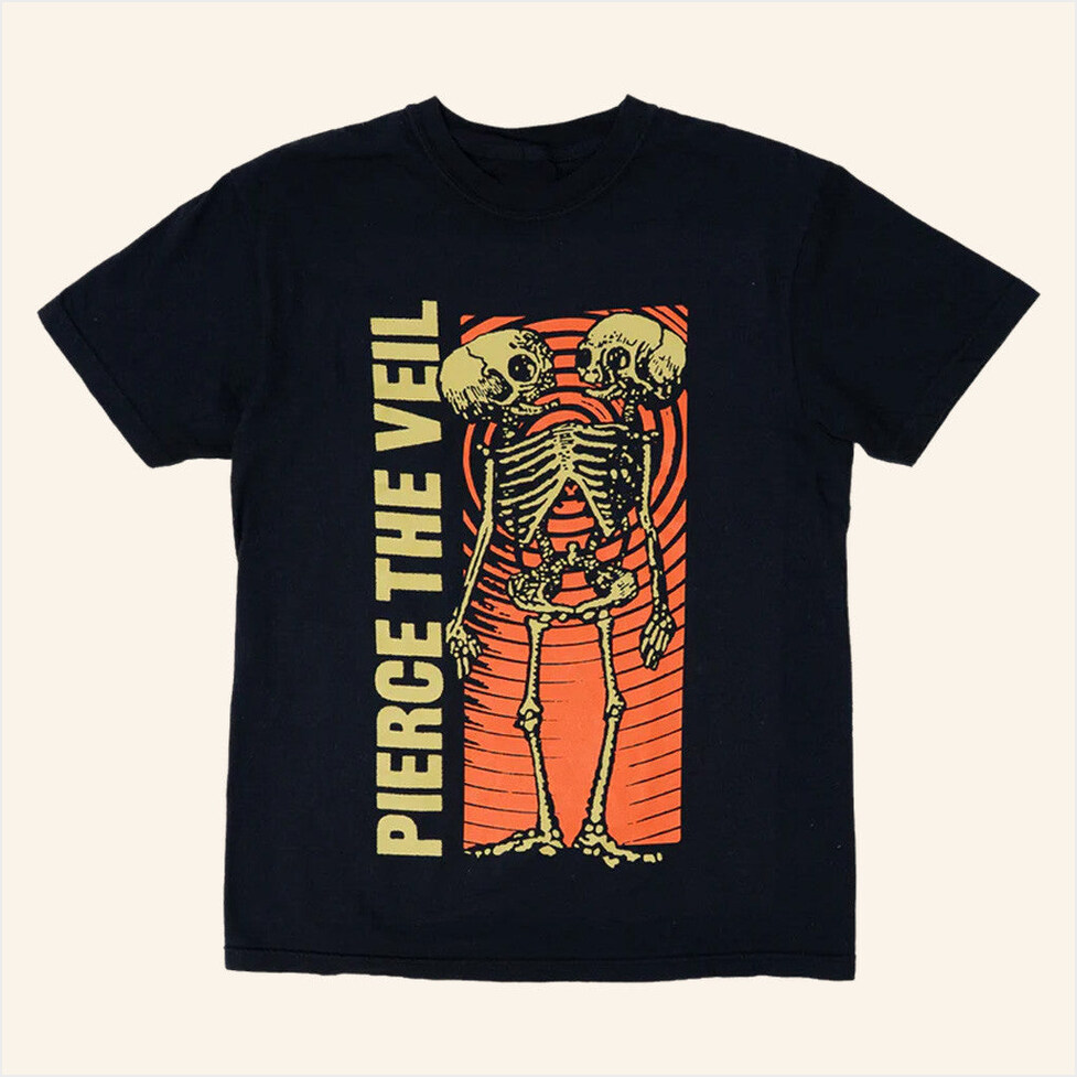 Black Conjoined Skeleton T-Shirt Pierce The Veil Merch Gift Ideas For Him BFF Birthday Gifts