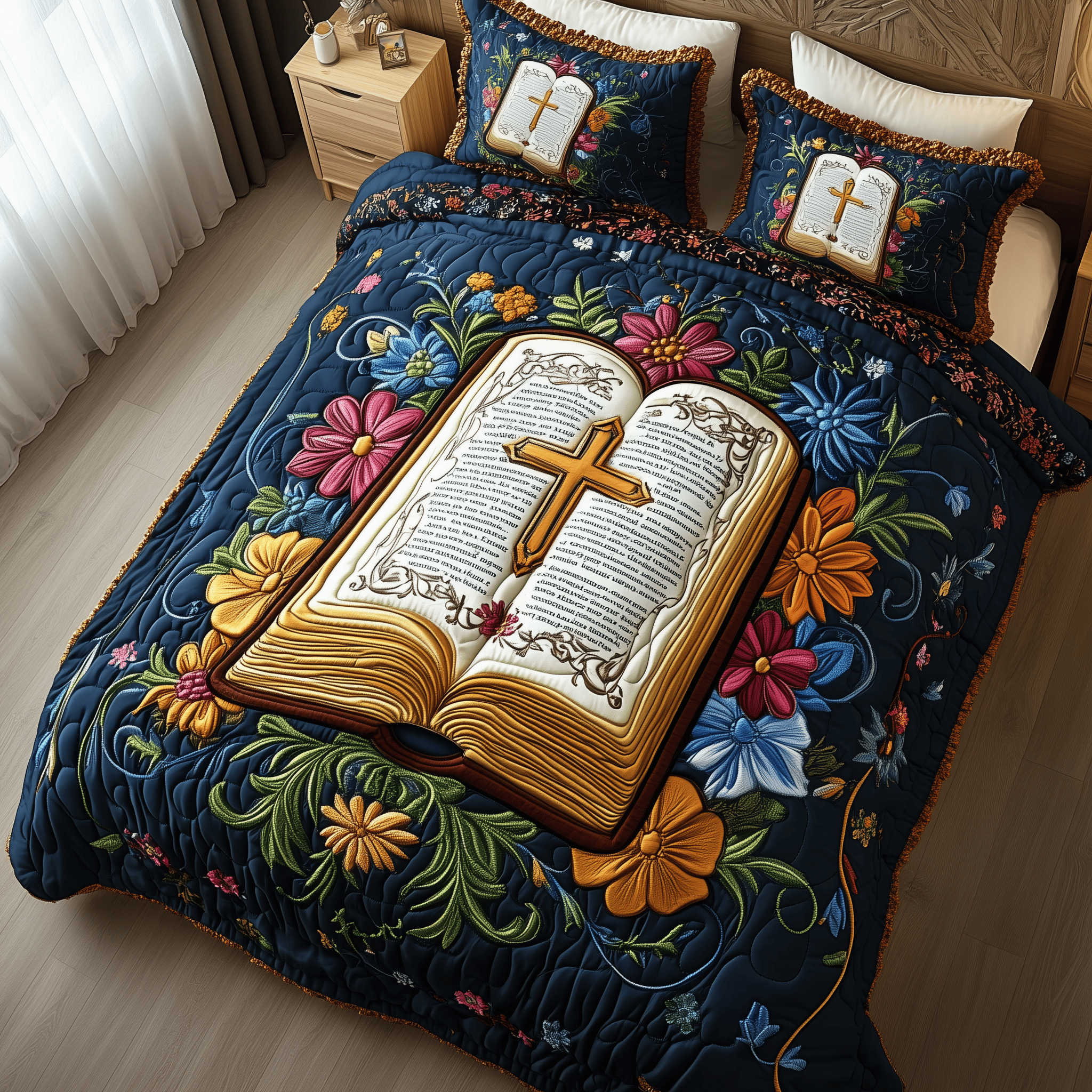 Blessings in Bloom Quilted Bedding Set Best Duvet Cover Bedspread Set Gifts For Adult Son