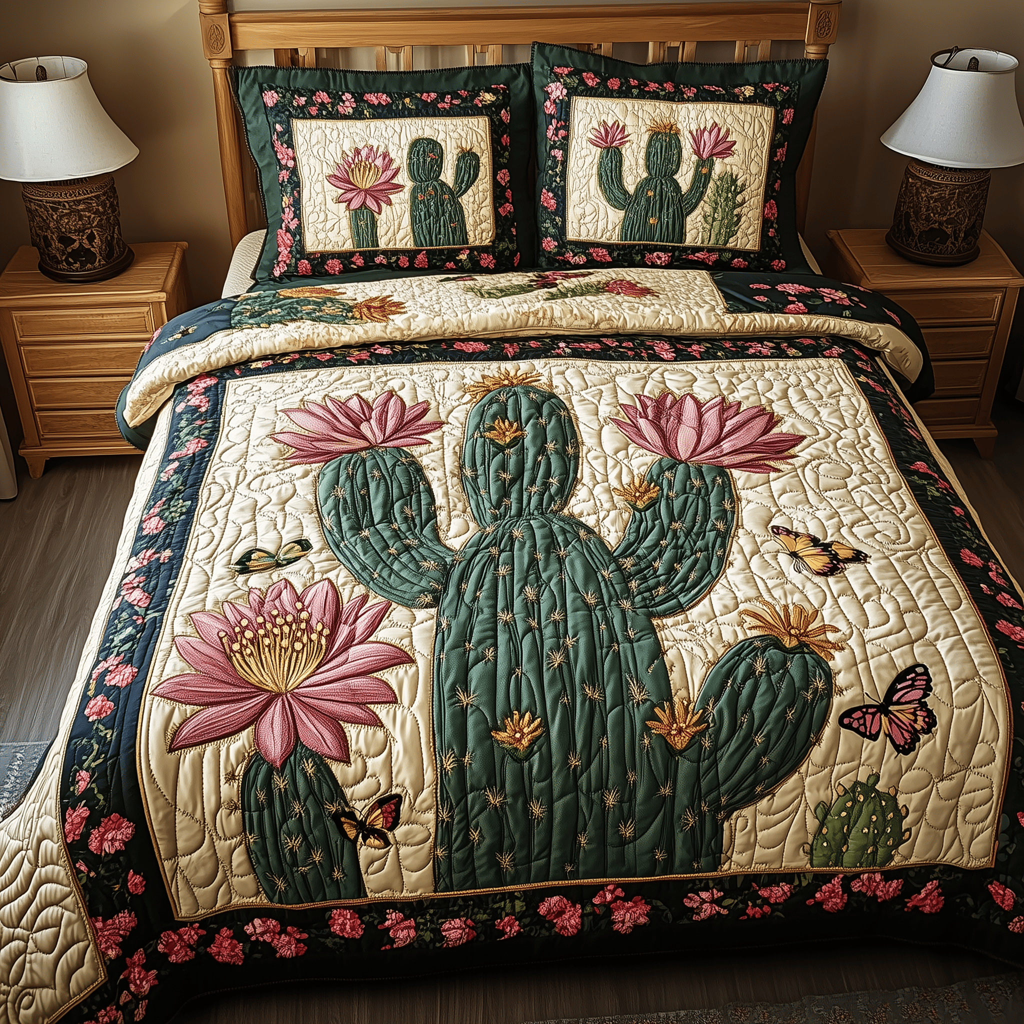 Blooming Cactus Quilted Bedding Set Valentine Duvet Cover Set Best Gifts For Mom
