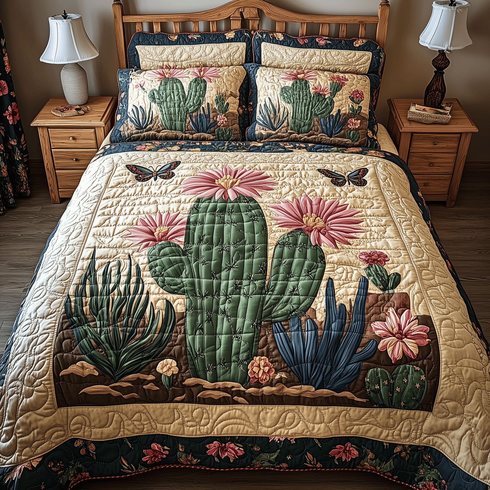 Blooming Cactus Quilted Bedding Set Valentine Duvet Cover Set Gifts For Mom 2025