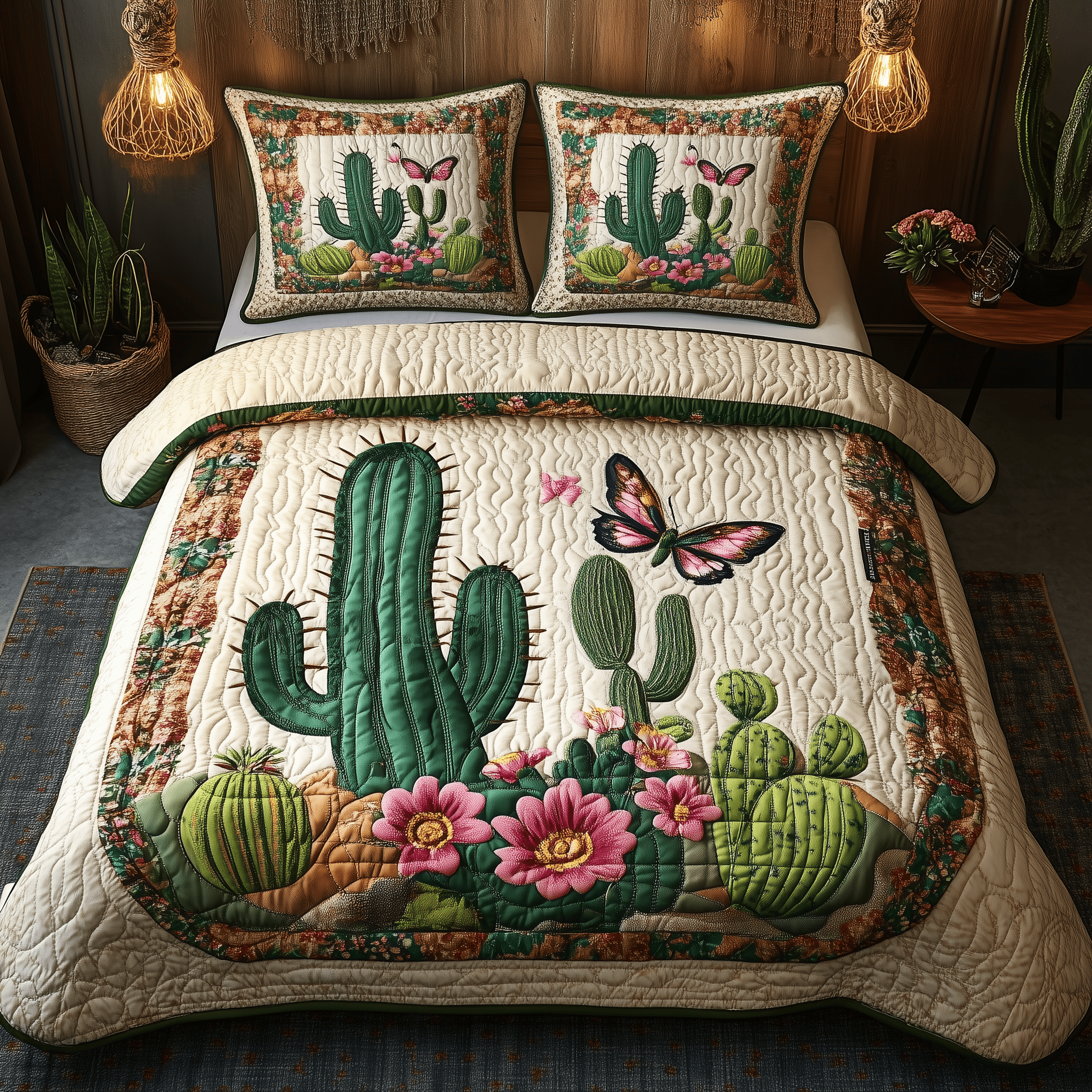 Blooming Cactus Quilted Bedding Set Valentine Duvet Cover Set Presents For Mom