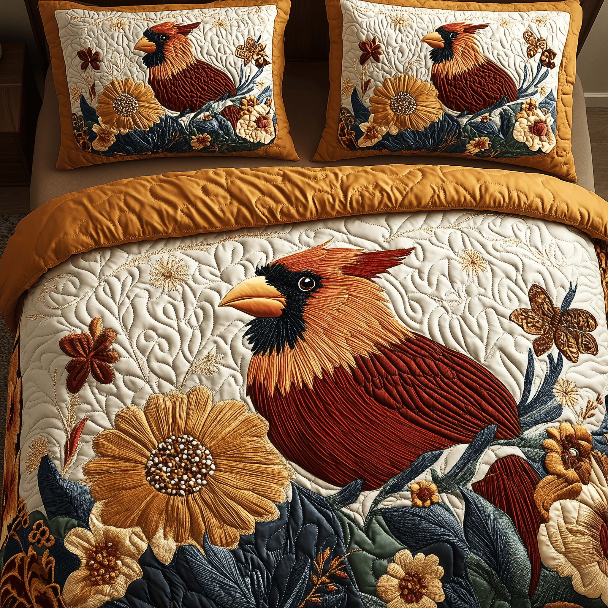 Blooming Journey Cardinal Quilted Bedding Set Good Valentine'S Duvet Cover Set Cardinal Gifts For Friend