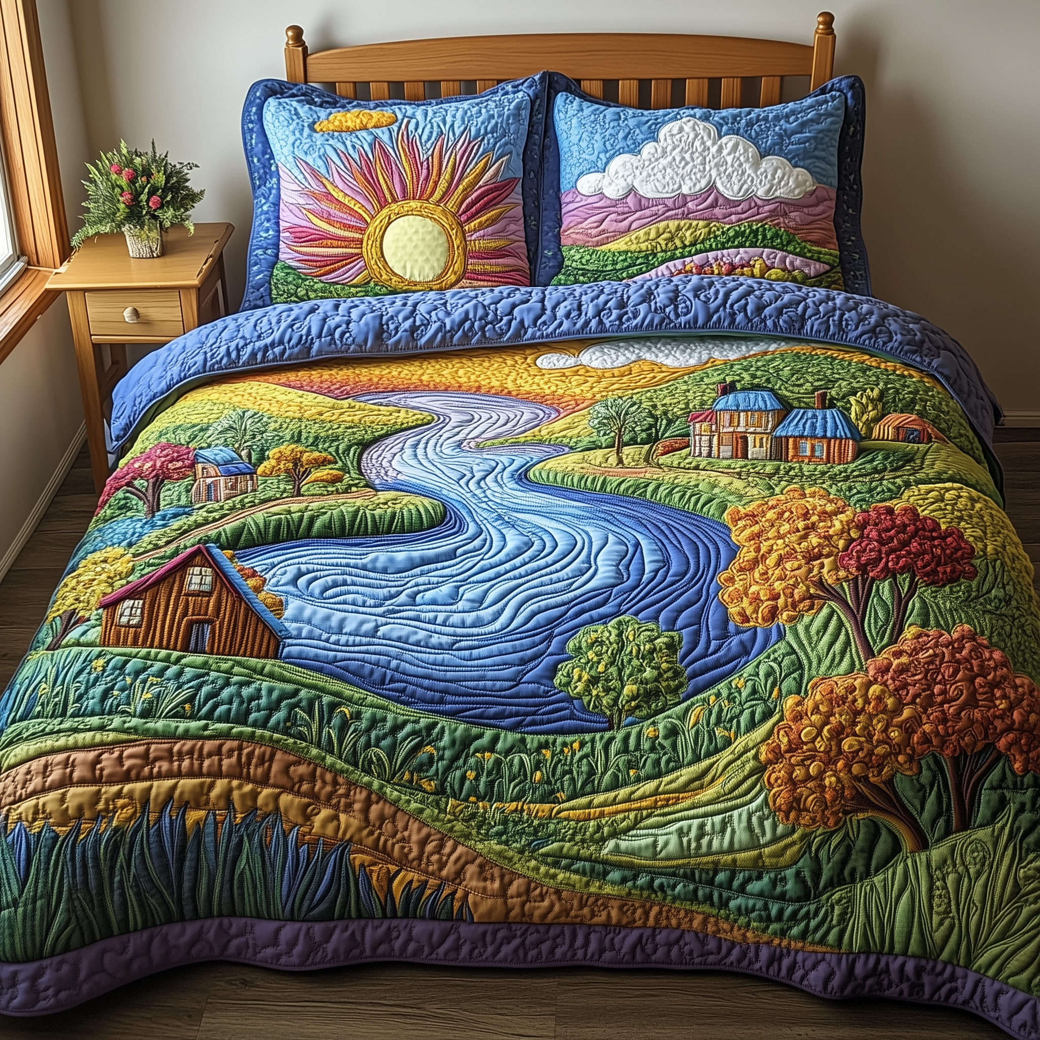 Blossom Paradise Quilted Bedding Set Unique Duvet Cover Bedspread Set Birthday Day Gifts For Boyfriend
