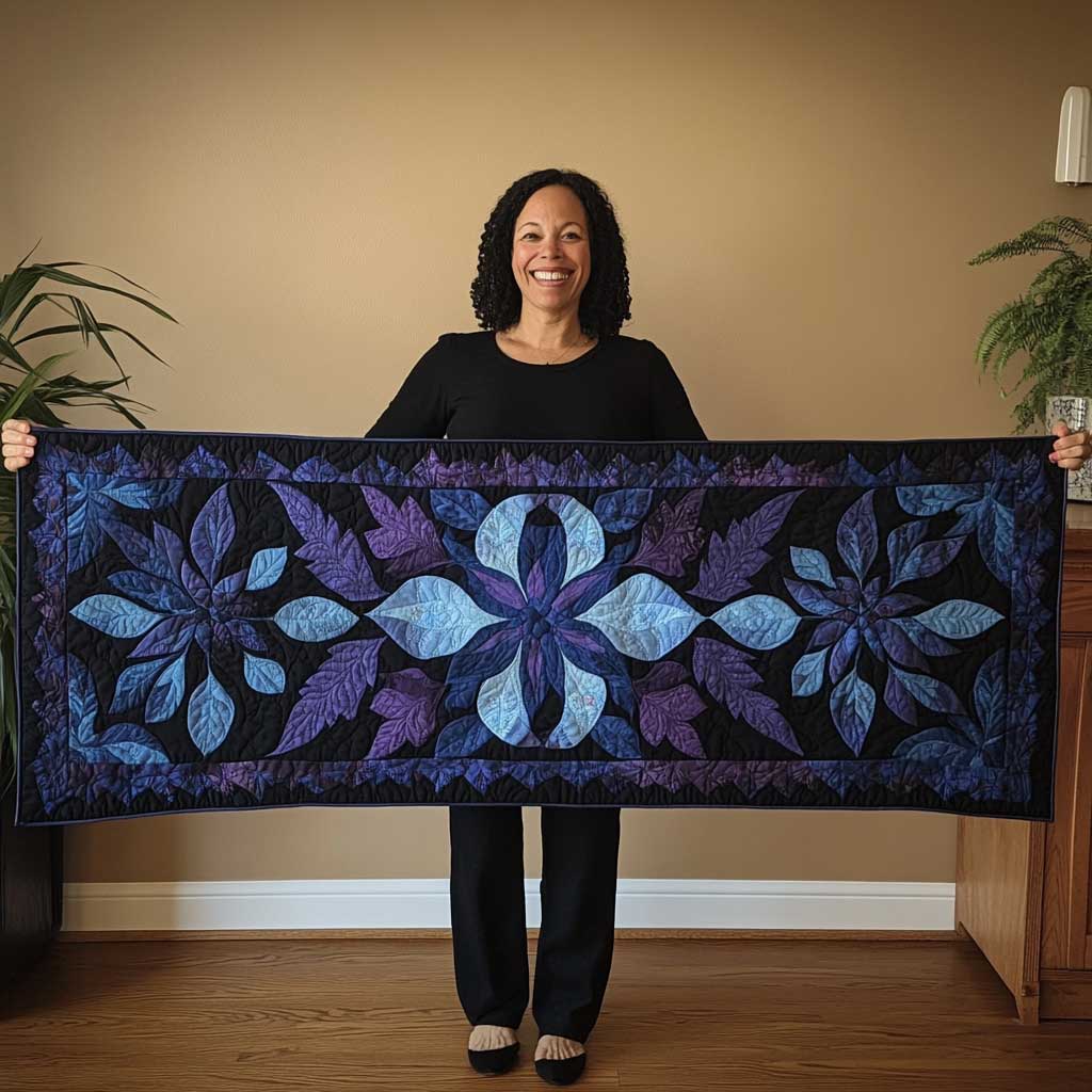 Blue Harmony Petals Quilted Table Runner Home Decorations Great Christmas Gifts Men Women