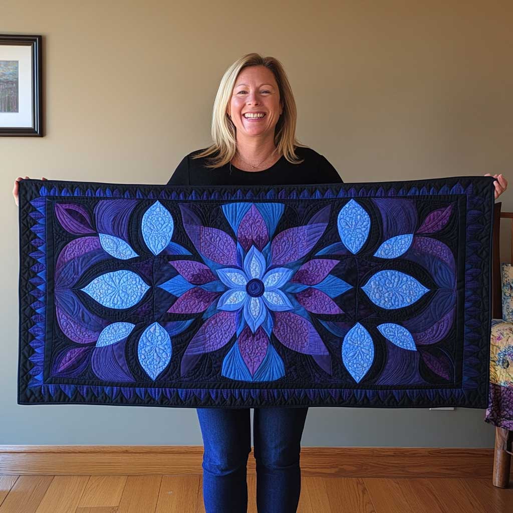 Blue Mystic Petals Quilted Table Runner Coffee Dining Home Decorations Great Gifts For Her