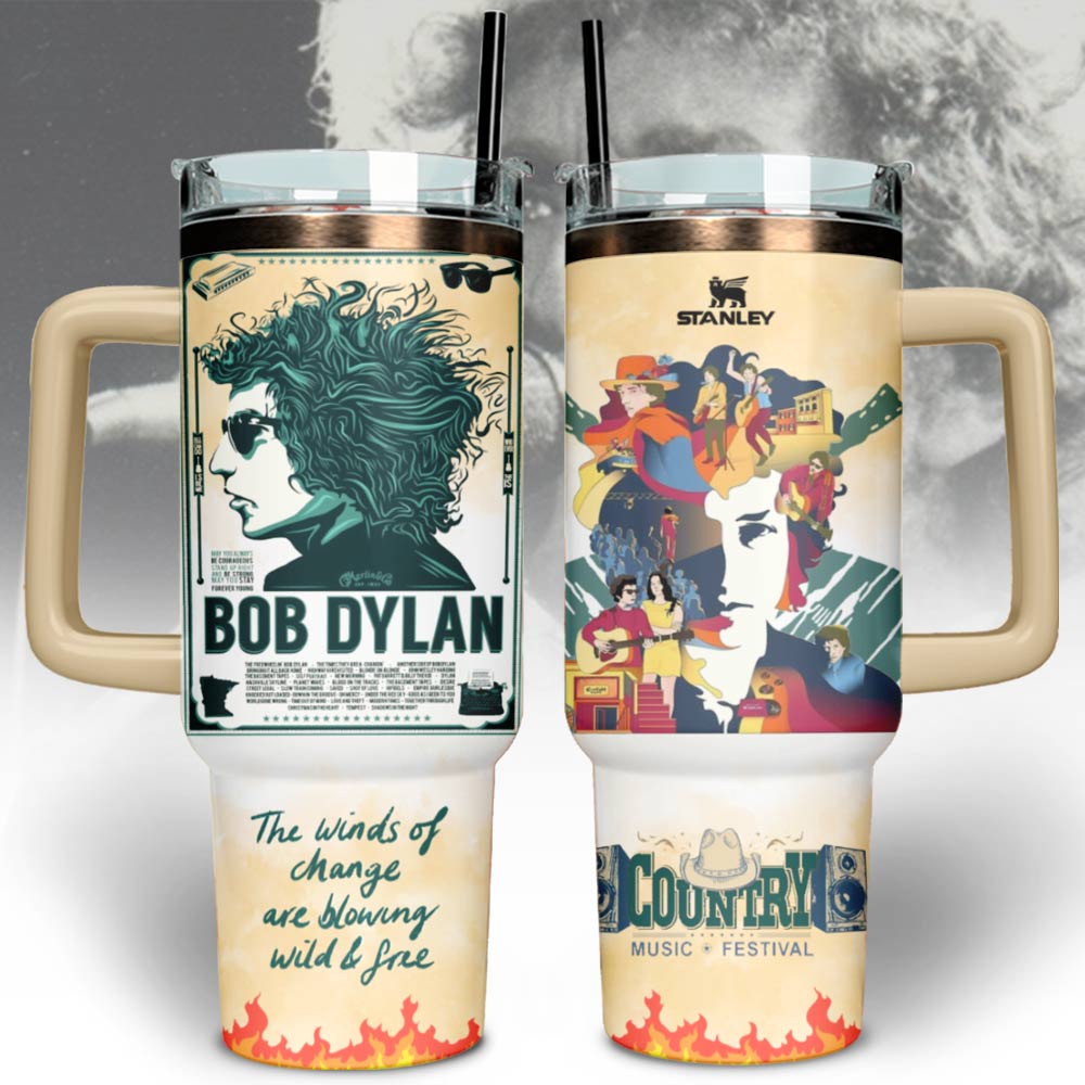 Bob Dylan Music Stanley Quencher Stainless Steel Tumbler Cool Gifts For Music Lovers