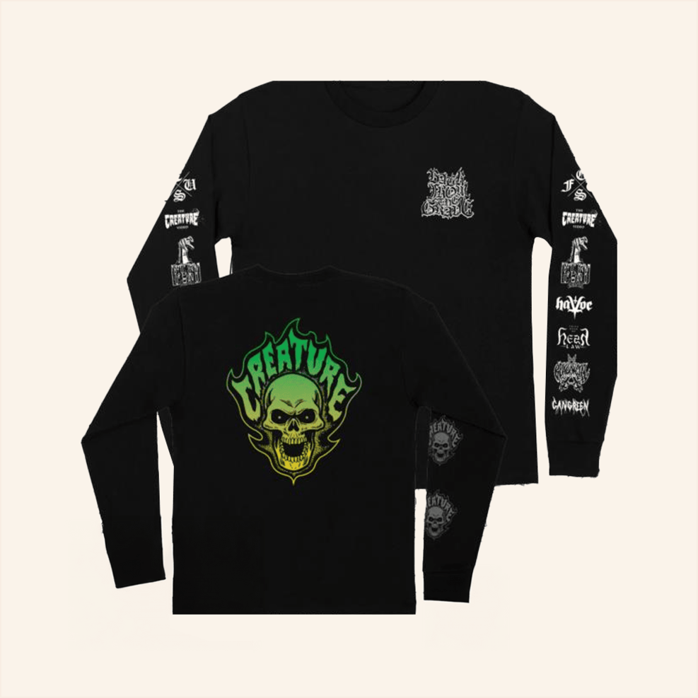 Bonehead Flame Mens Creature Long Sleeve T-Shirt NHS Skate Direct Merch Fans Birthday Gifts