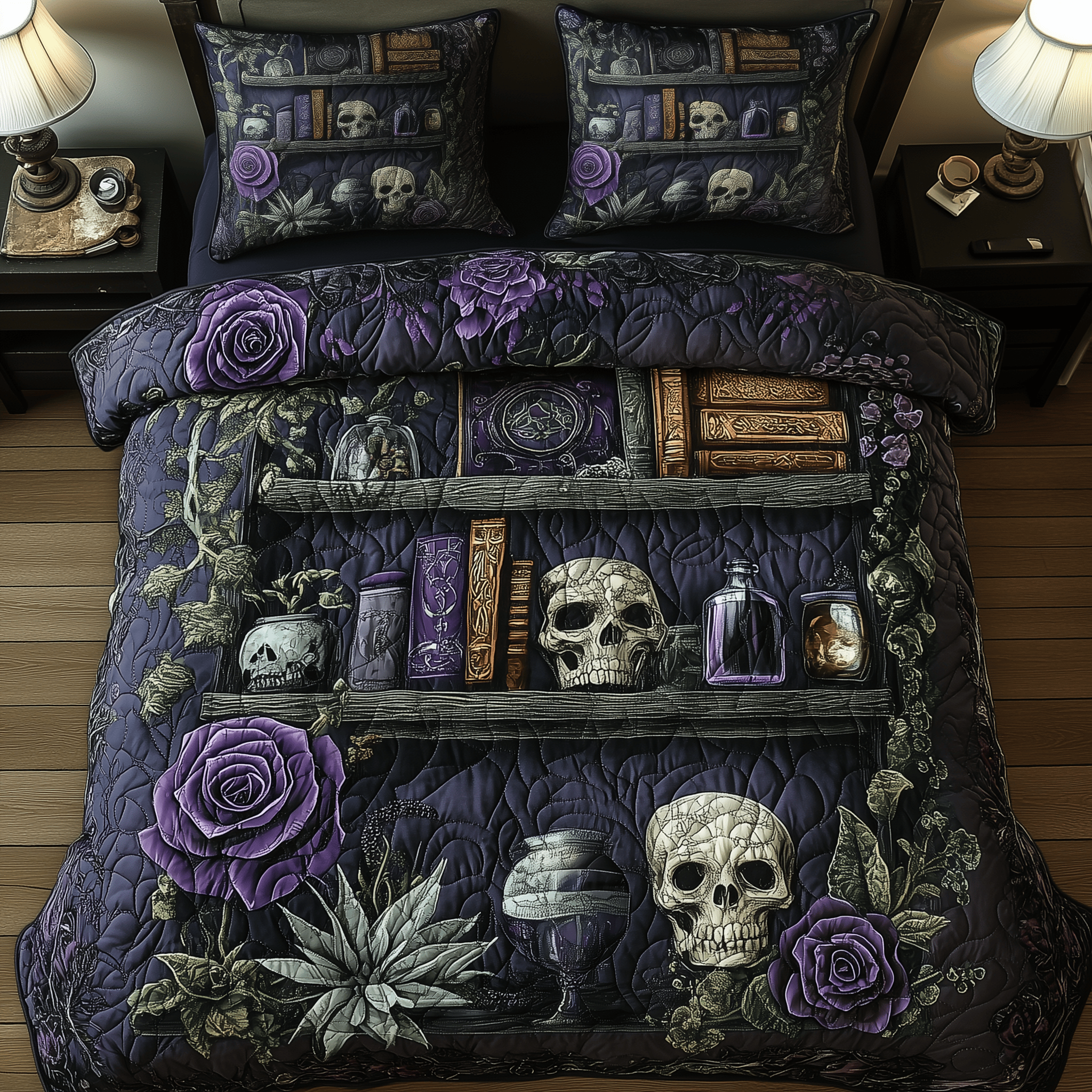 Bookshelf Of Death Quilted Bedding Set Best Gifts For Book Lovers