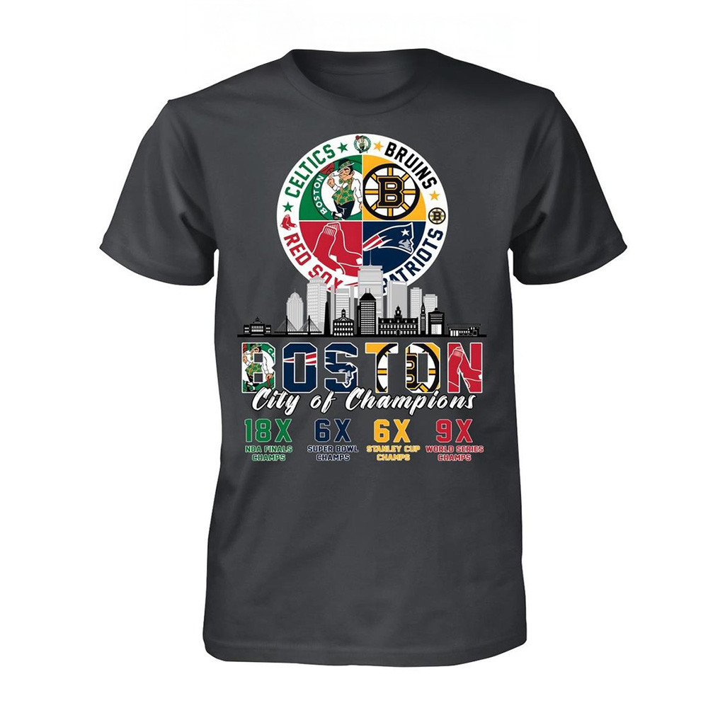 Boston Celtics Bruins Red Sox And Patriots City Of Champions T-Shirt Fan Merch Dad Gifts