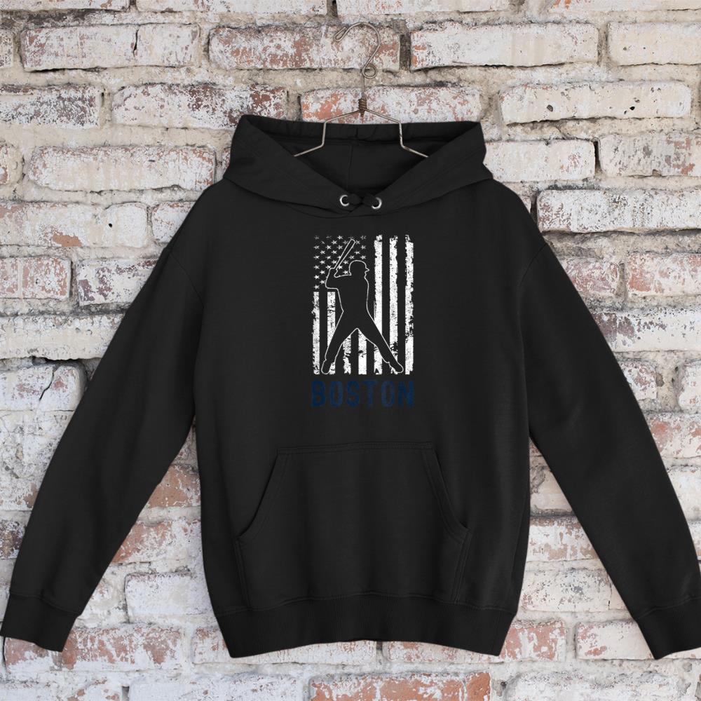 Boston Massachusetts American Flag Baseball Weathered Hoodie