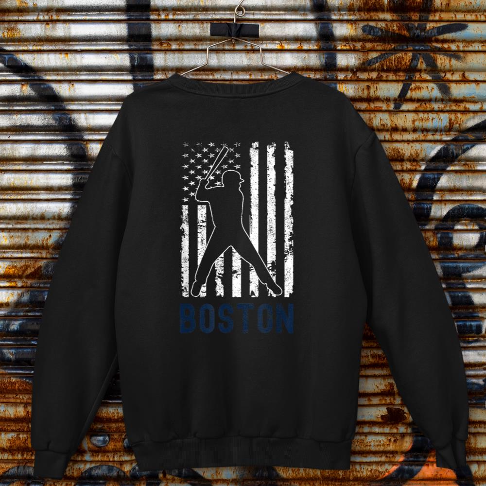 Boston Massachusetts American Flag Baseball Weathered Sweatshirt
