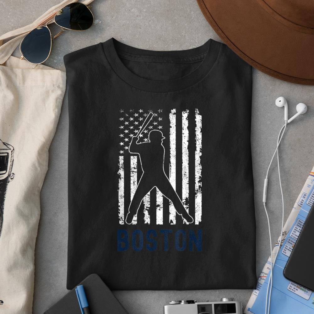 Boston Massachusetts American Flag Baseball Weathered T-Shirt