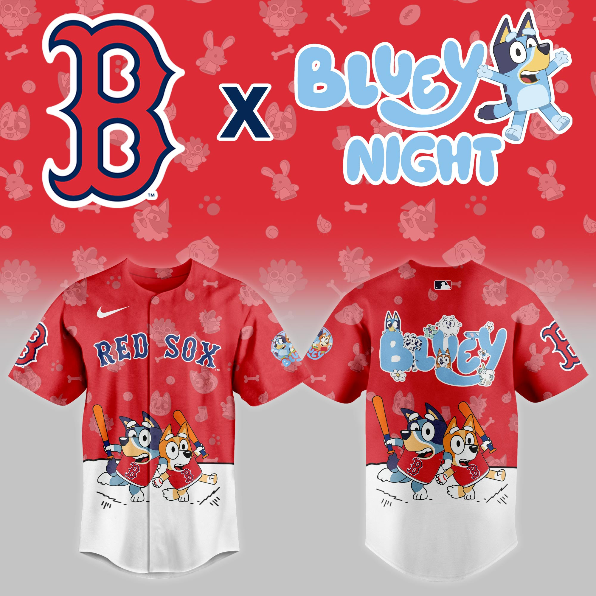 Boston Red Sox Mlb X Bluey Night Baseball Jersey For Fan