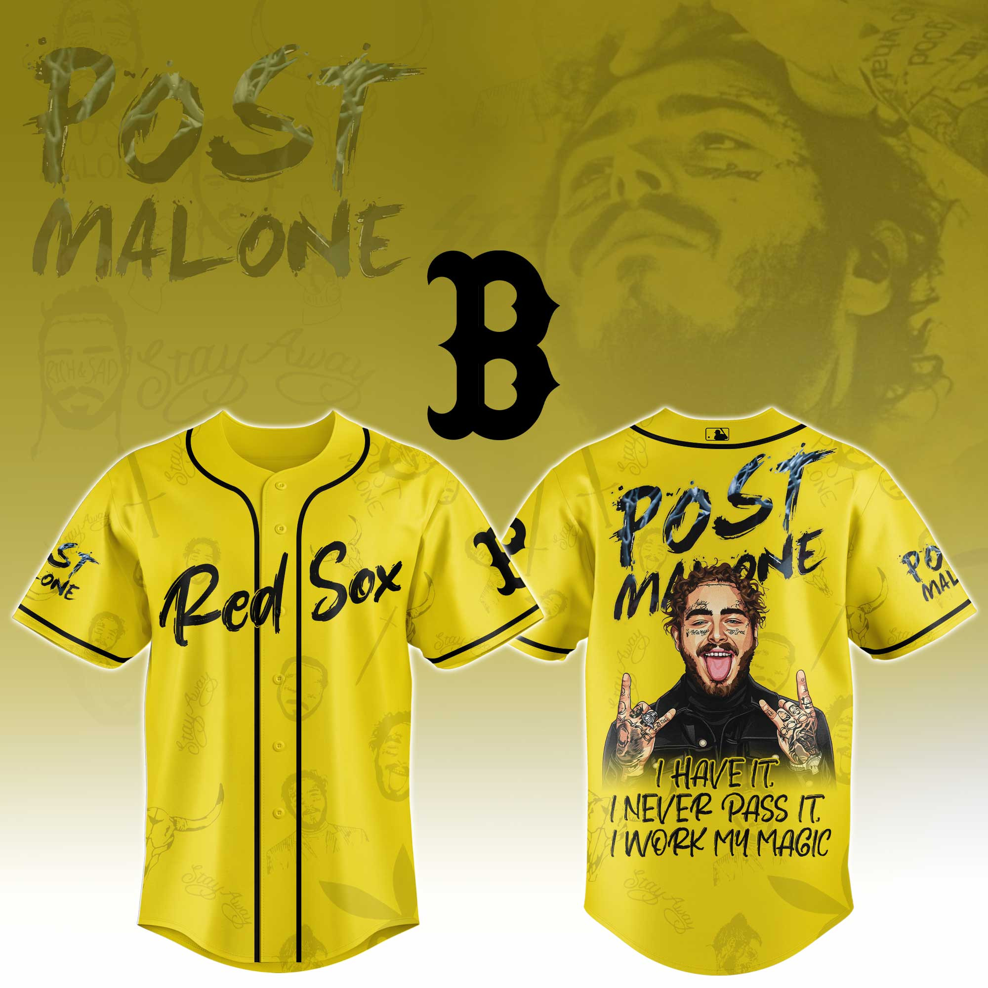Boston Red Sox Mlb X Post Malone Tour Baseball Jersey For Fans