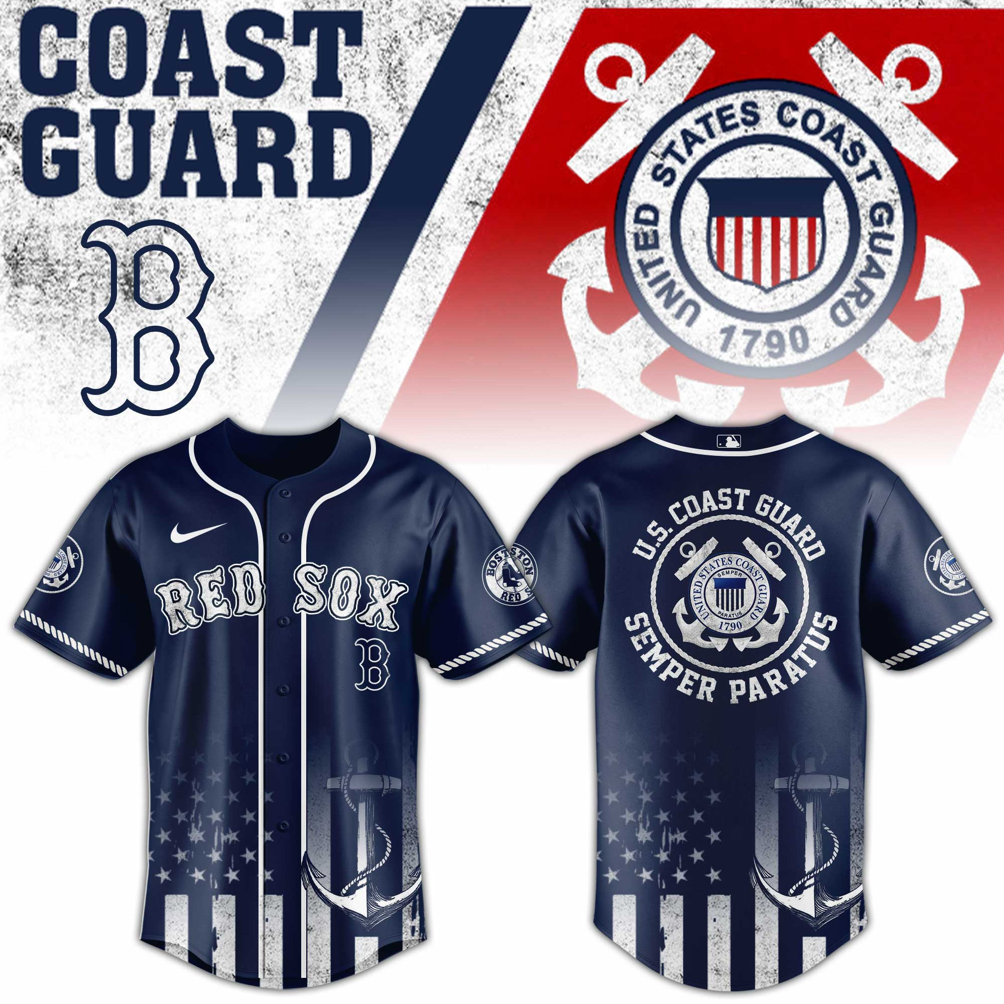 Boston Red Sox Mlb X Us Coast Guard Baseball Jersey For Fans