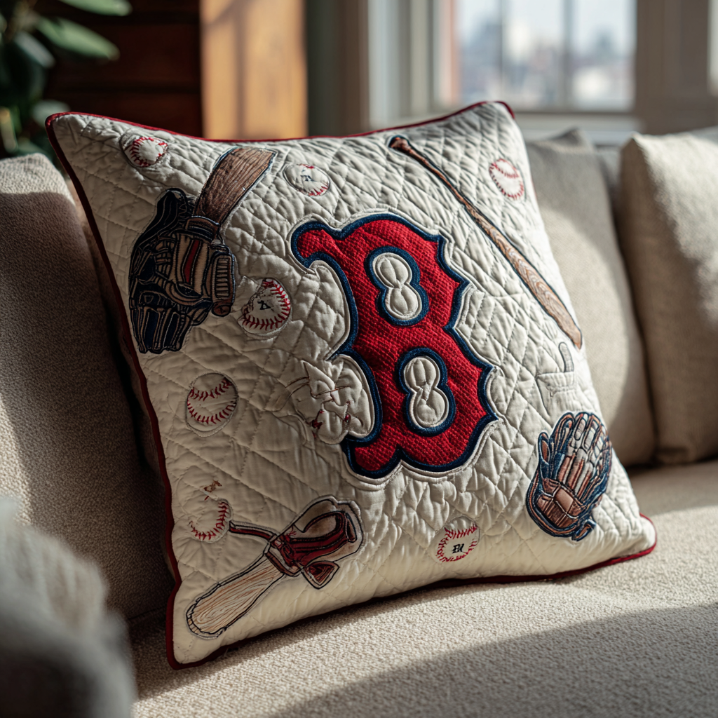 Boston Red Sox Pillow Case Quilted Baseball Cushion Cover Sports Merchandise Gift