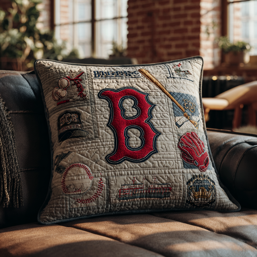 Boston Red Sox Quilted Pillow Case Baseball Cushion Cover Fan Gift Merch