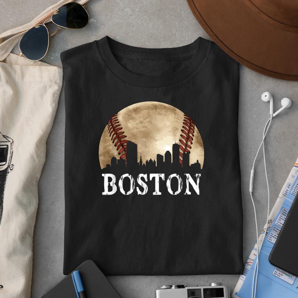 Boston Skyline City Vintage Baseball Lover T-Shirt