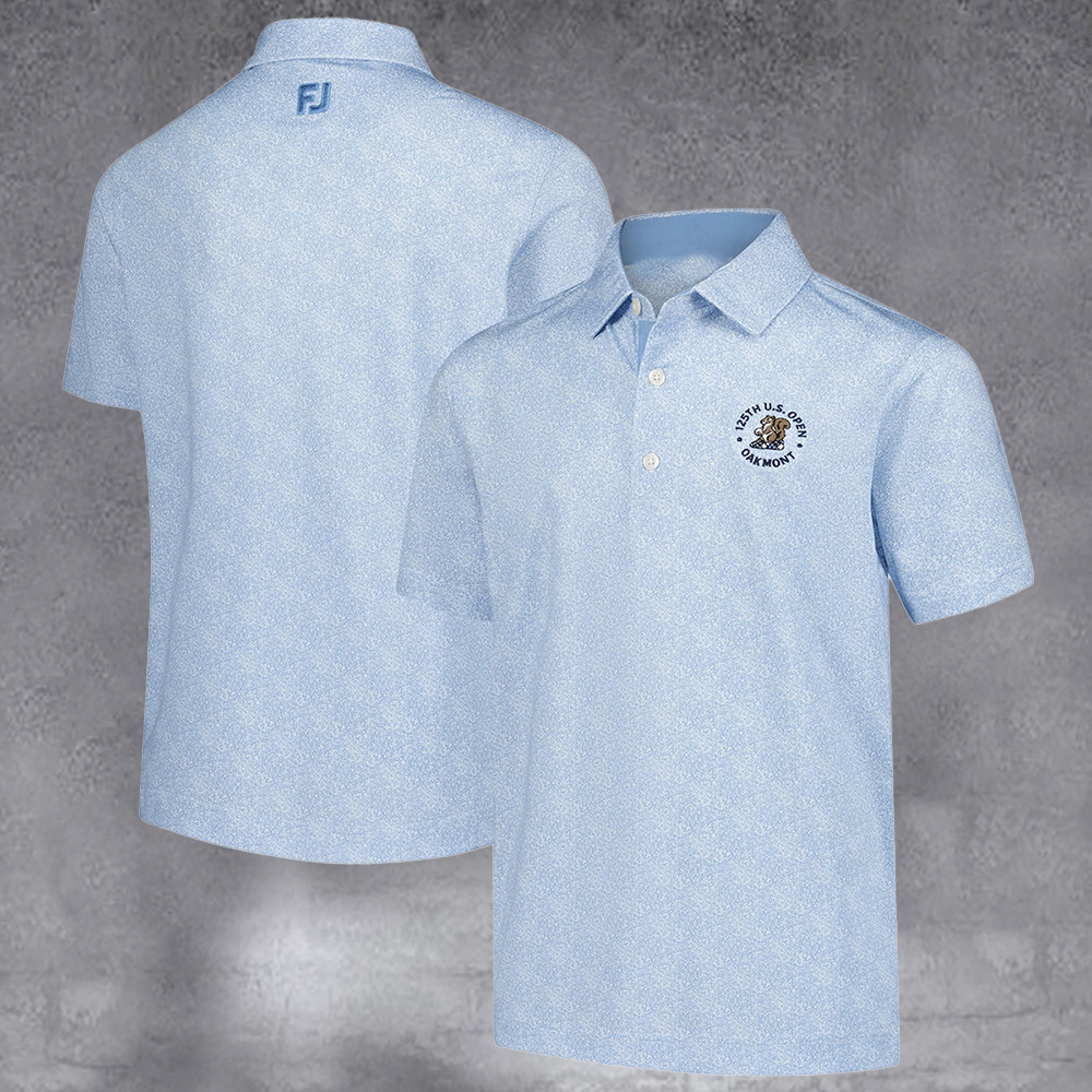 Boys 2025 U.S. Open Footjoy Light Blue Speckle Lisle Prodry Polo Gift Ideas For Golf Enthusiasts