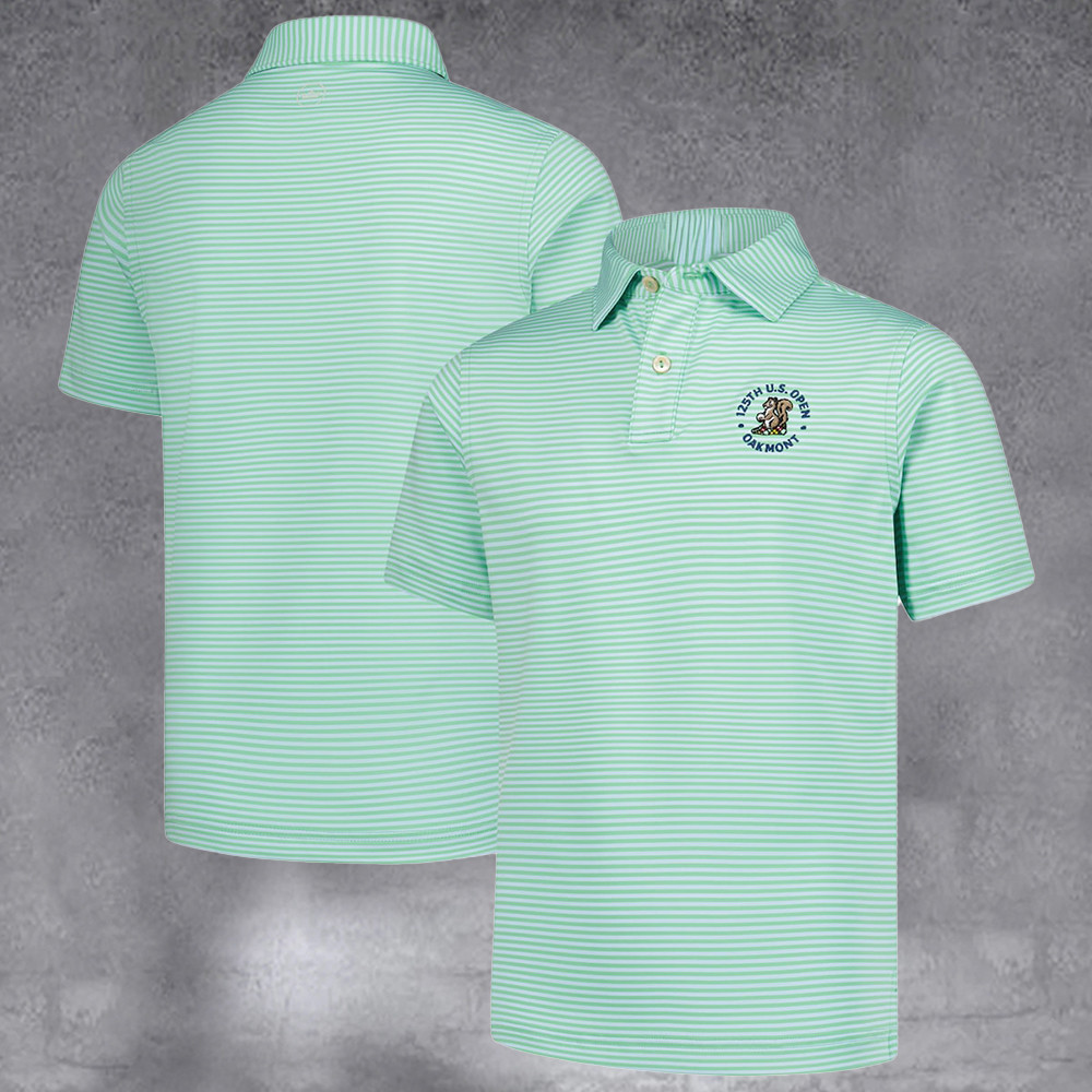 Boys 2025 U.S. Open Peter Millar Light Green Hales Performance Jersey Polo Good Gifts For Dad