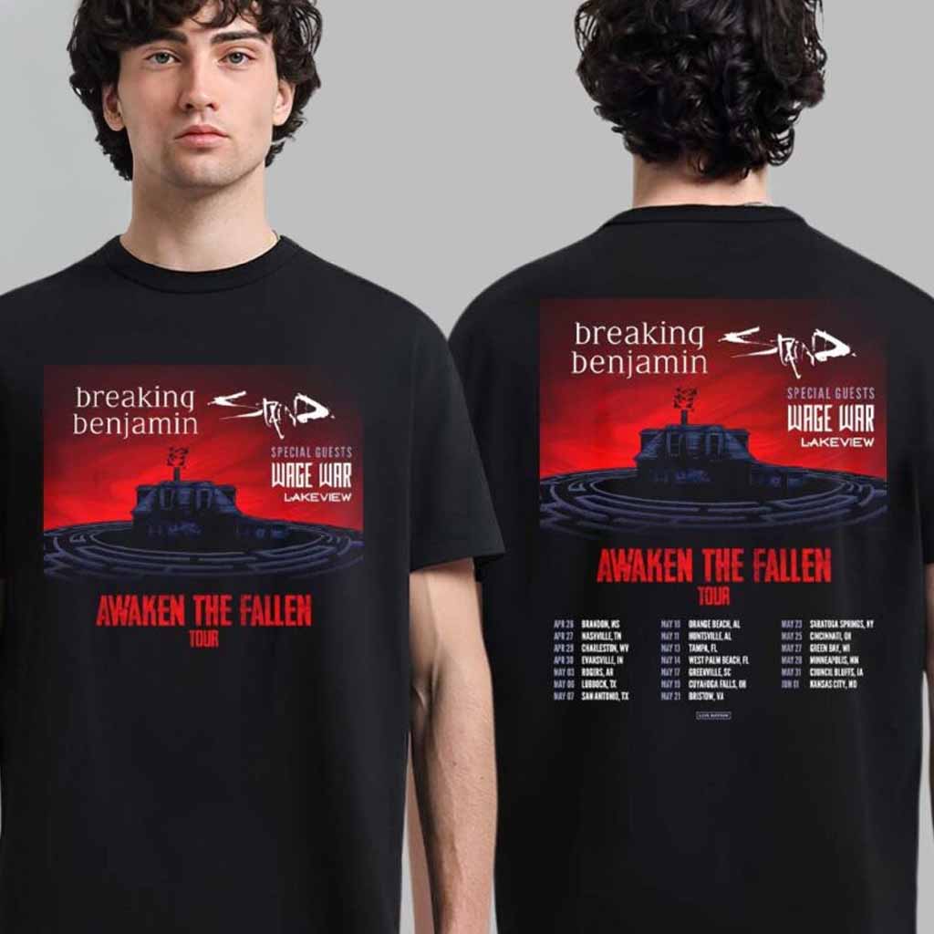 Breaking Benjamin Awaken The Fallen Tour 2025 Schedule Tour Date List T-Shirt Fan Merch Music Lovers Gifts