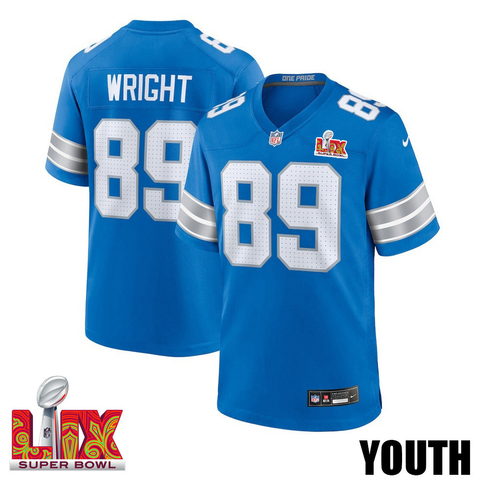 Brock Wright #89 Detroit Lions Super Bowl LIX YOUTH Jersey - Blue - JS160