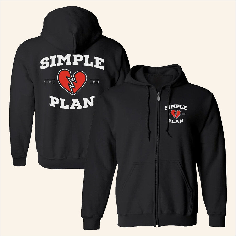 Broken Heart Zip Hoodie Simple Plan Merch Best Friend Birthday Gifts Christmas Presents