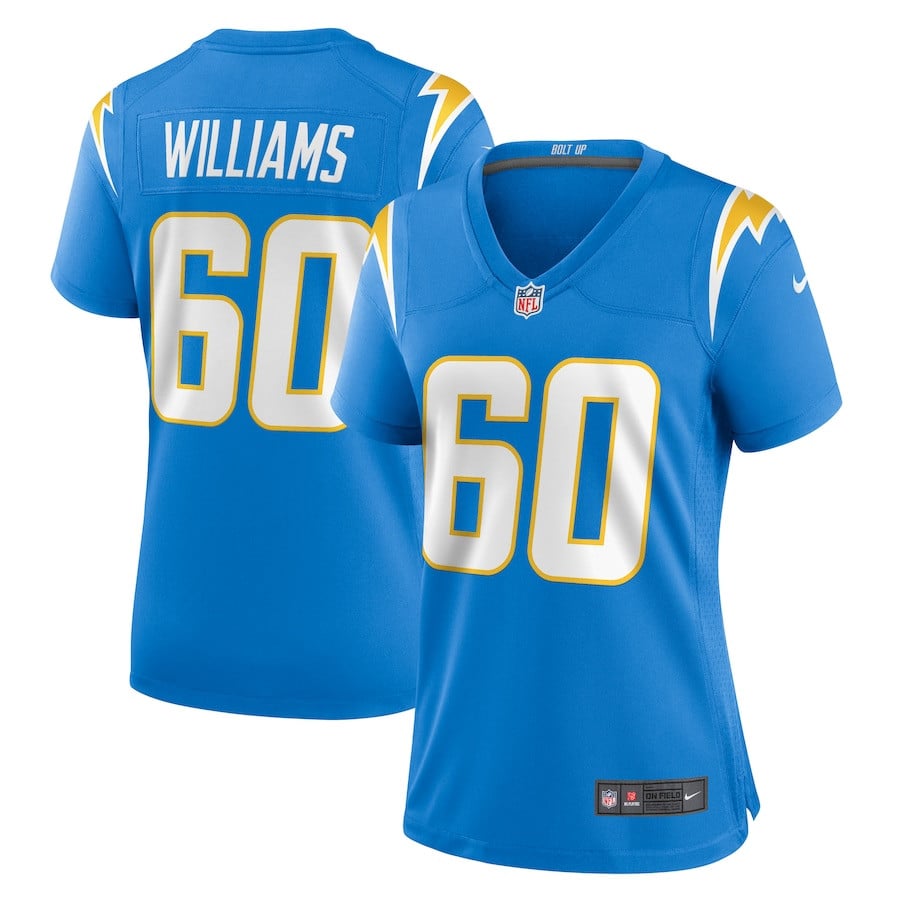 Bucky Williams 60 Los Angeles Chargers Women's Game Jersey - Powder Blue - JS674