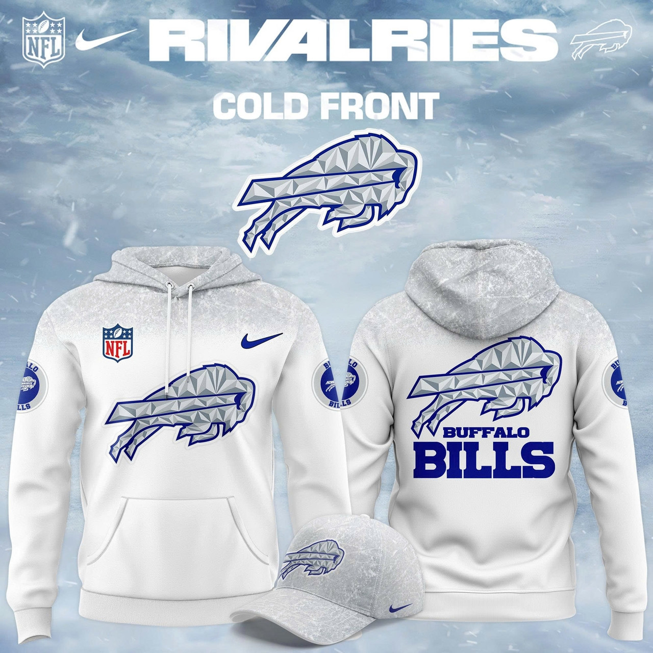 Buffalo Bills 20252026 Rivalries Cold Front Hoodie White Wonderful Fan Merch Gift For Football Lovers