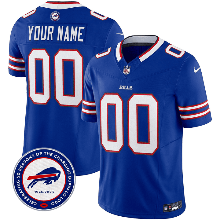 Buffalo Bills 50th Charging Logo Patch Game Custom Men Jersey - Royal - JSDV991