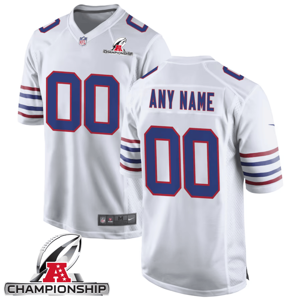 Buffalo Bills AFC Championship Patch Game Men Custom Jersey - White - JS332