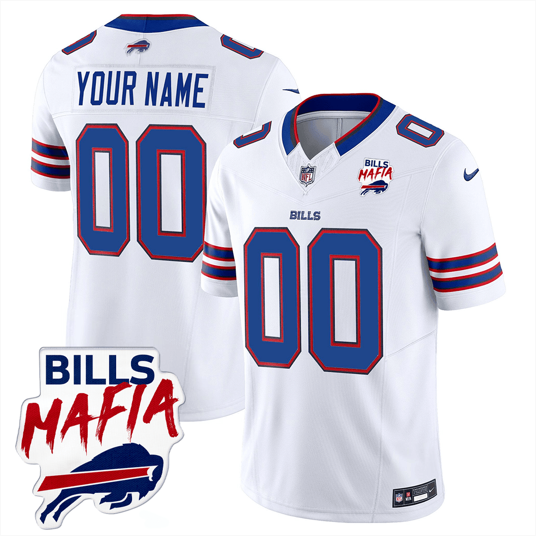 Buffalo Bills Bills Mafia Patch Game Men Custom Jersey - White - JSDV425