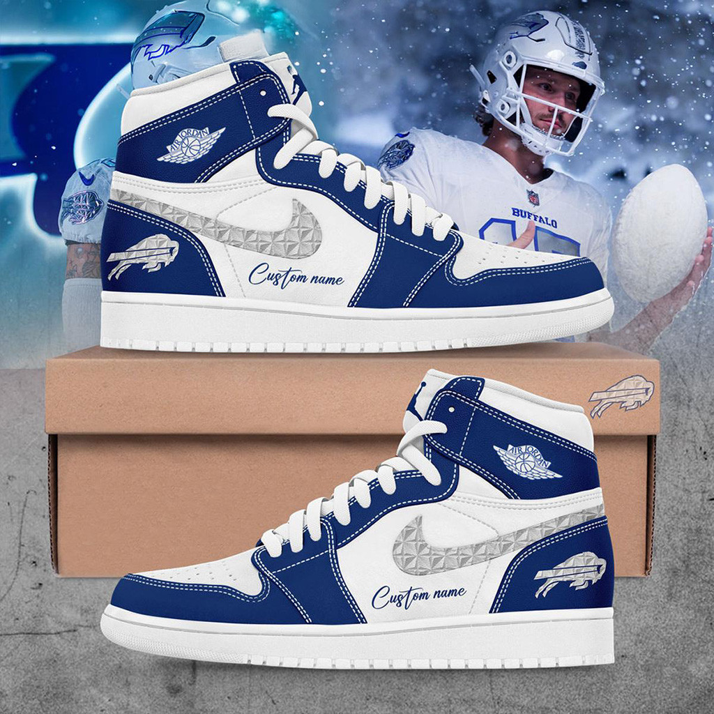 Buffalo Bills Cold Front Rivalries Uniform 2025 Air Jordan 1 Shoes Sneaker Buffalo Bills Merch
