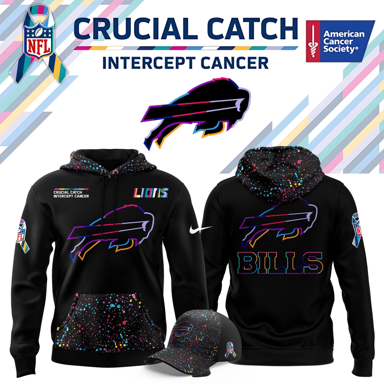 Buffalo Bills Nfl Crucial Catch 2025 Hoodie Black Best Cancer Awareness Merch Gift For Sport Lovers