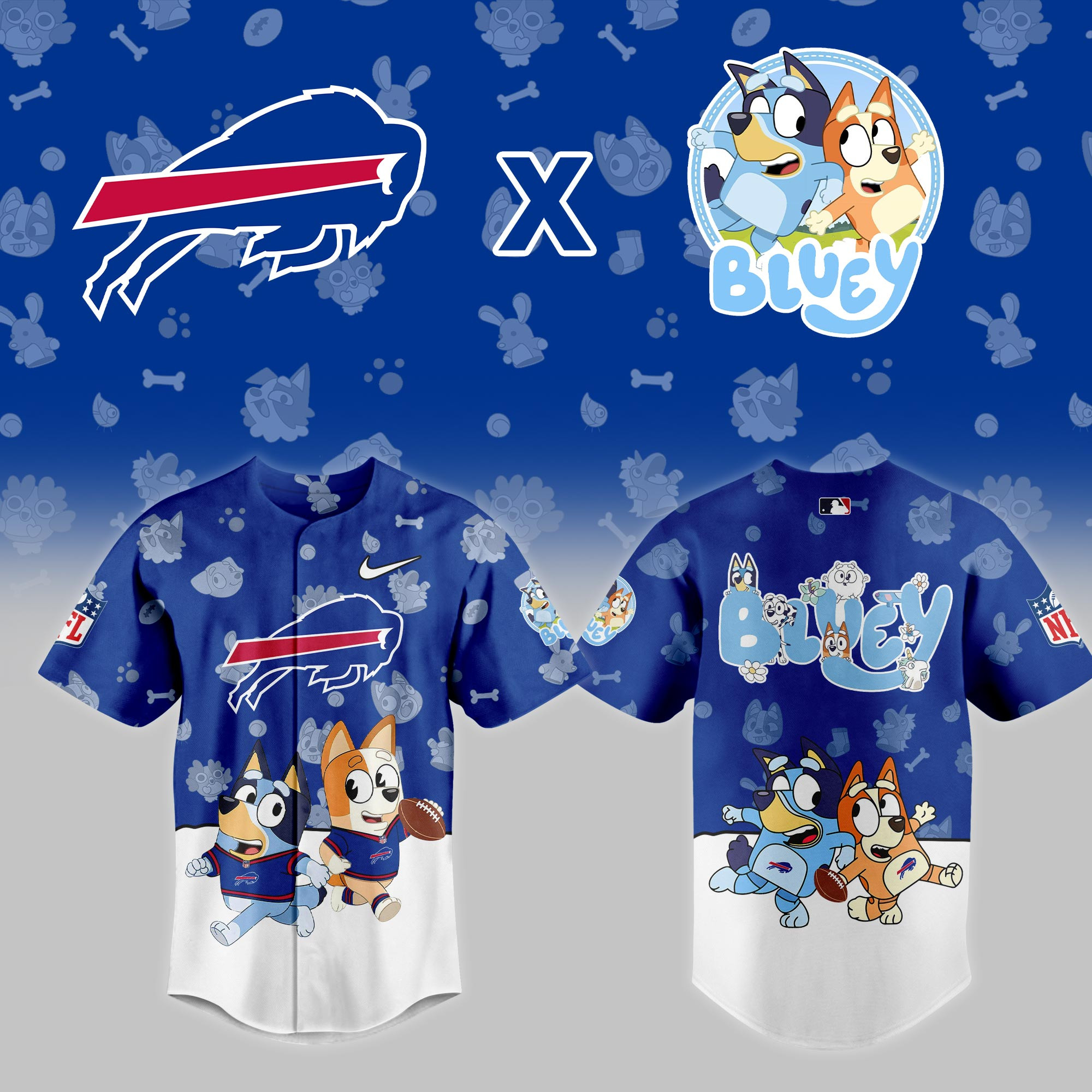 Buffalo Bills Nfl X Bluey Night Baseball Jersey For Fans