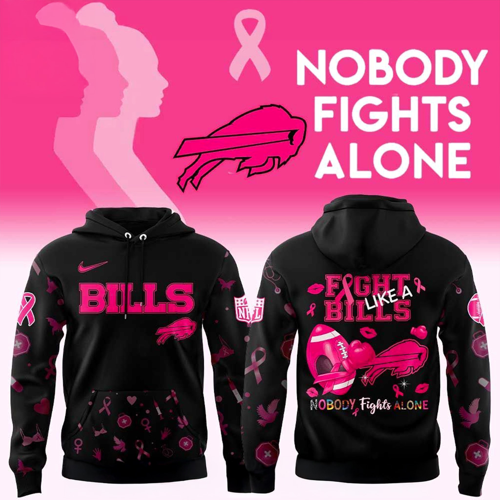 Buffalo Bills Nobody Fights Alone Breast Cancer Hoodie Buffalo Bills Merch Gifts For Fan