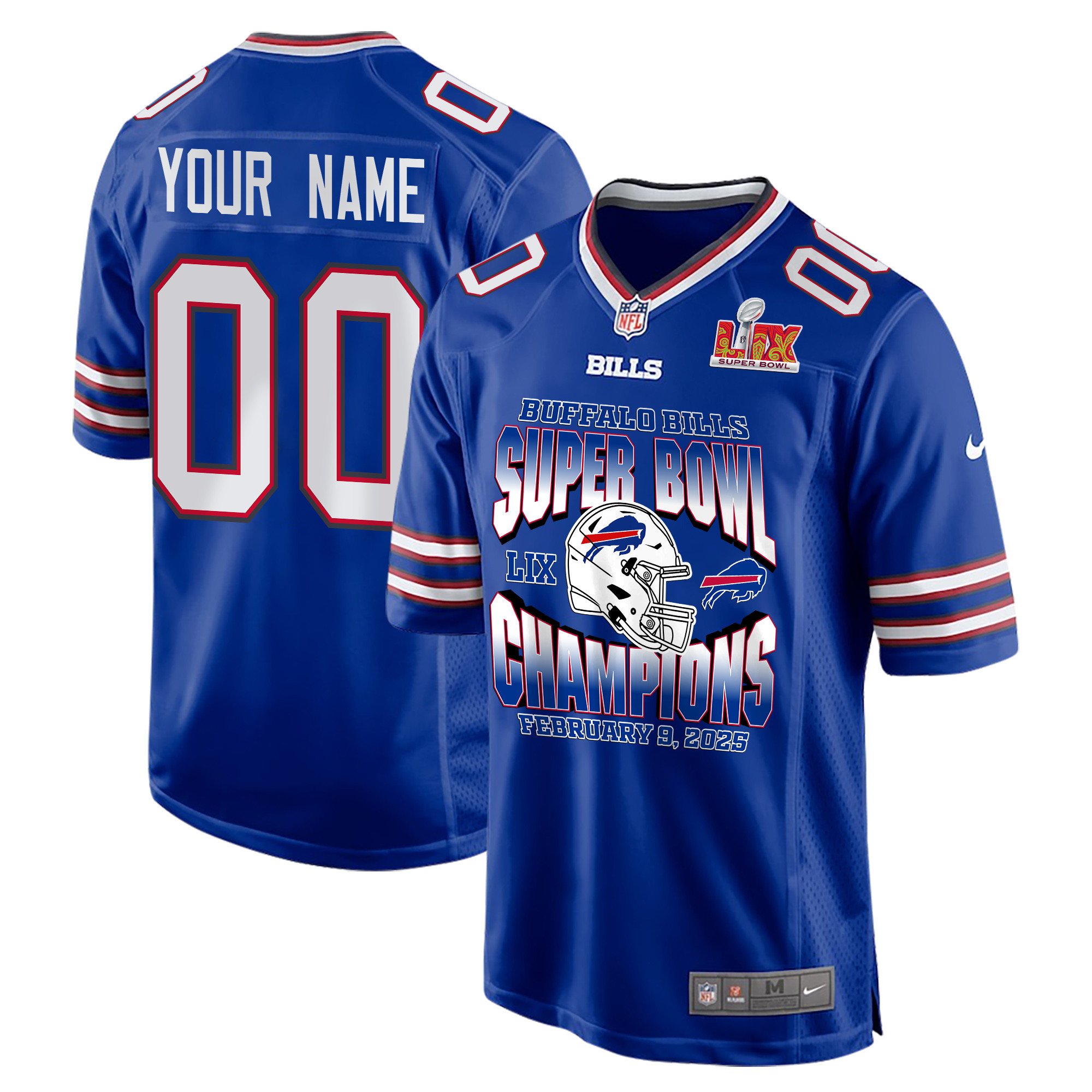 Buffalo Bills Super Bowl LIX Champions Helmet Game Men Custom Jersey - Royal - JS251