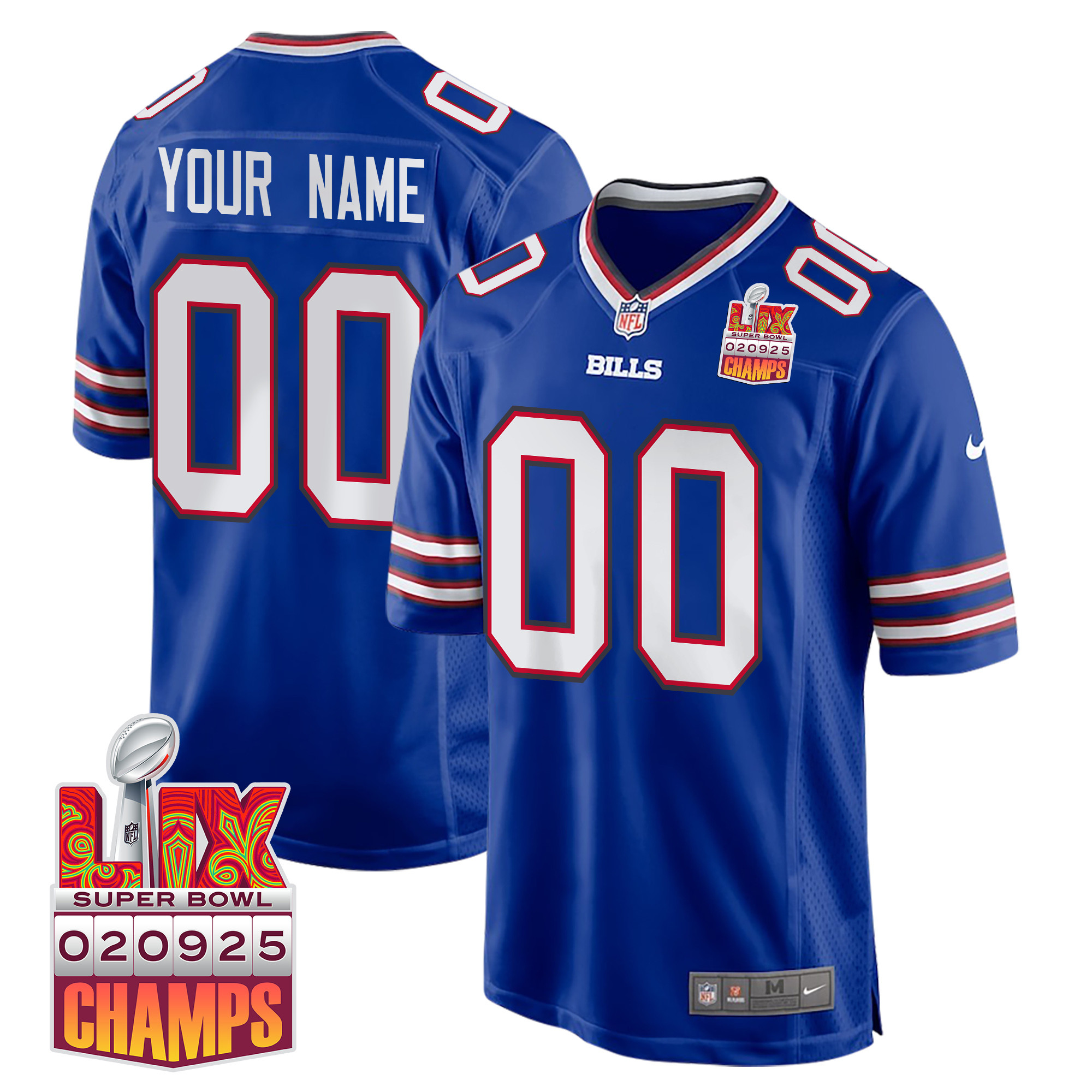 Buffalo Bills Super Bowl LIX Champions Patch Game Men Custom Jersey - Royal - JS268