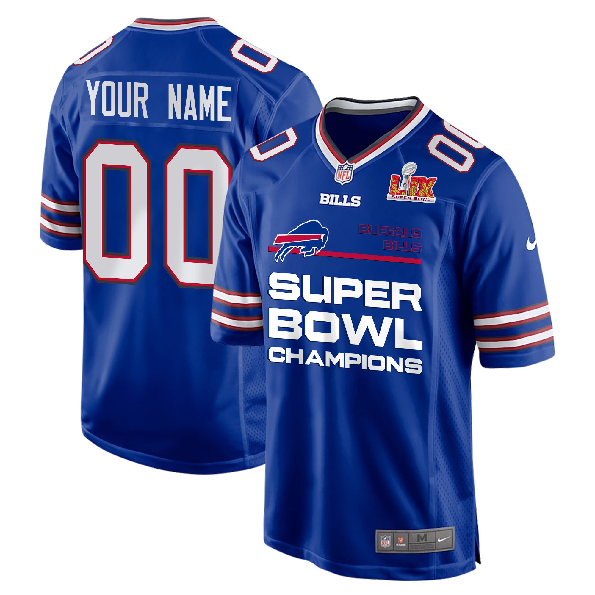 Buffalo Bills Super Bowl LIX Champions Straight Text Game Men Custom Jersey - Royal - JS841