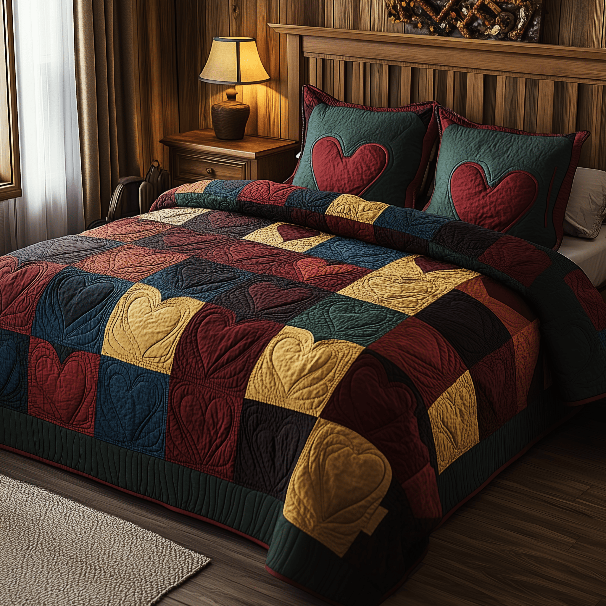 Burgundy Heart Shape Quilted Bedding Set  Stay warm this winter Christmas Present Ideas