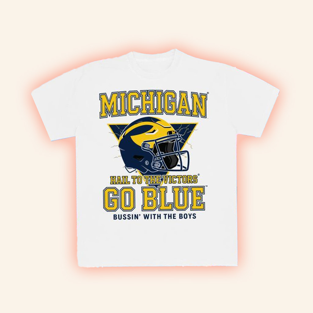 Bussin With The Boys Merch Bussin X Michigan Helmet T-Shirt Birthday Gift For Husband