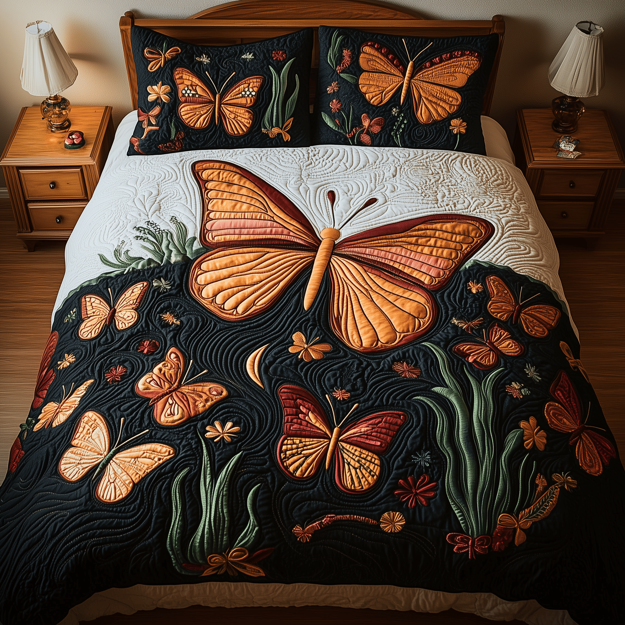 Butterflies Deep Night Quilted Bedding Set  Stay warm this winter Christmas Presents For Mom