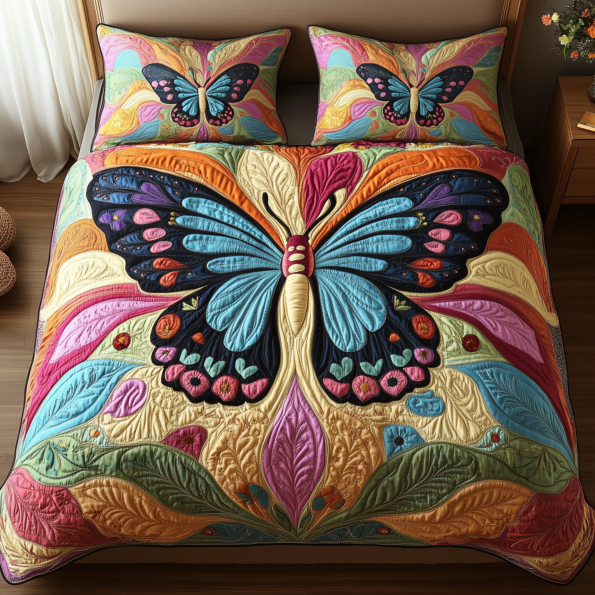 Butterfly Bliss Quilted Bedding Set Duvet Cover Bedspread Set Item Awesome Mother's Day Gifts