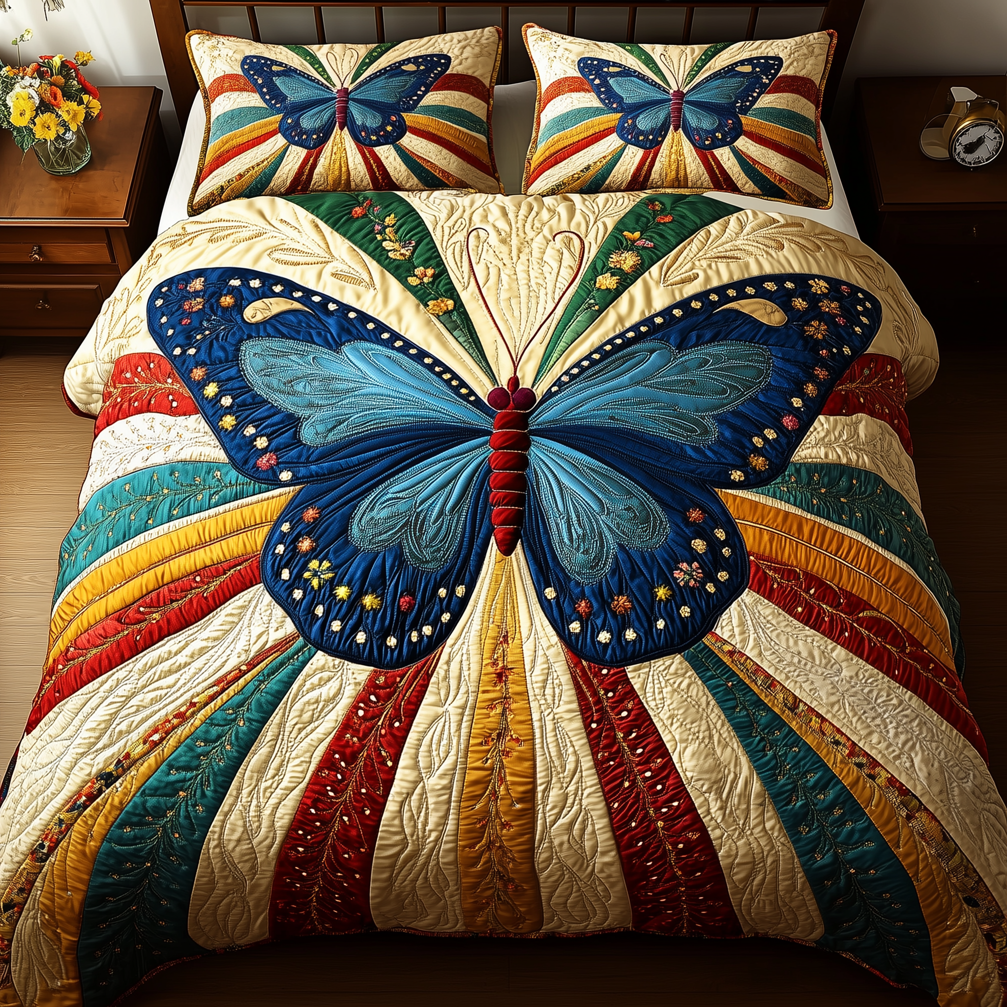 Butterfly Bliss Quilted Bedding Set Duvet Cover Bedspread Set Item Bonus Dad Gifts Mother's Day Ideas