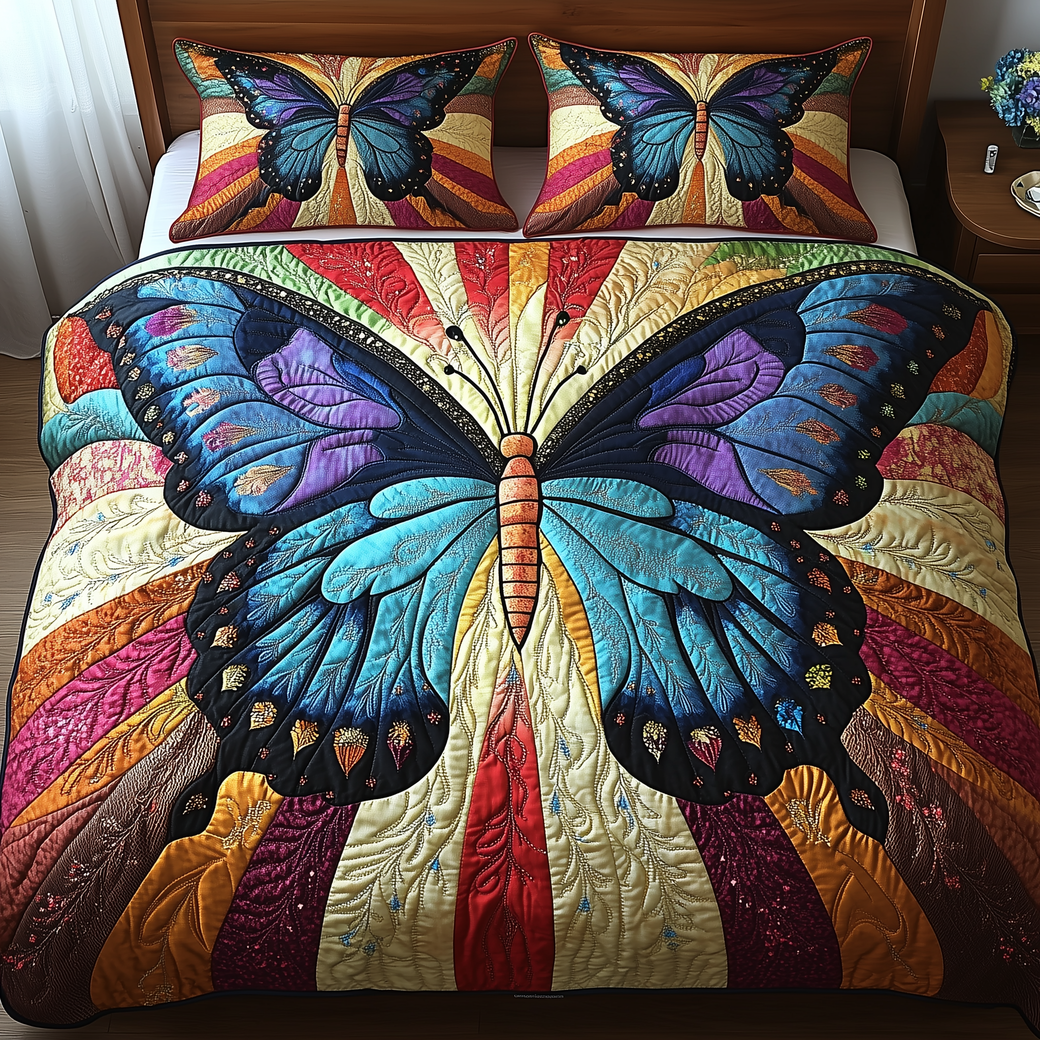 Butterfly Bliss Quilted Bedding Set Duvet Cover Bedspread Set Item Mother' Day Special Gifts